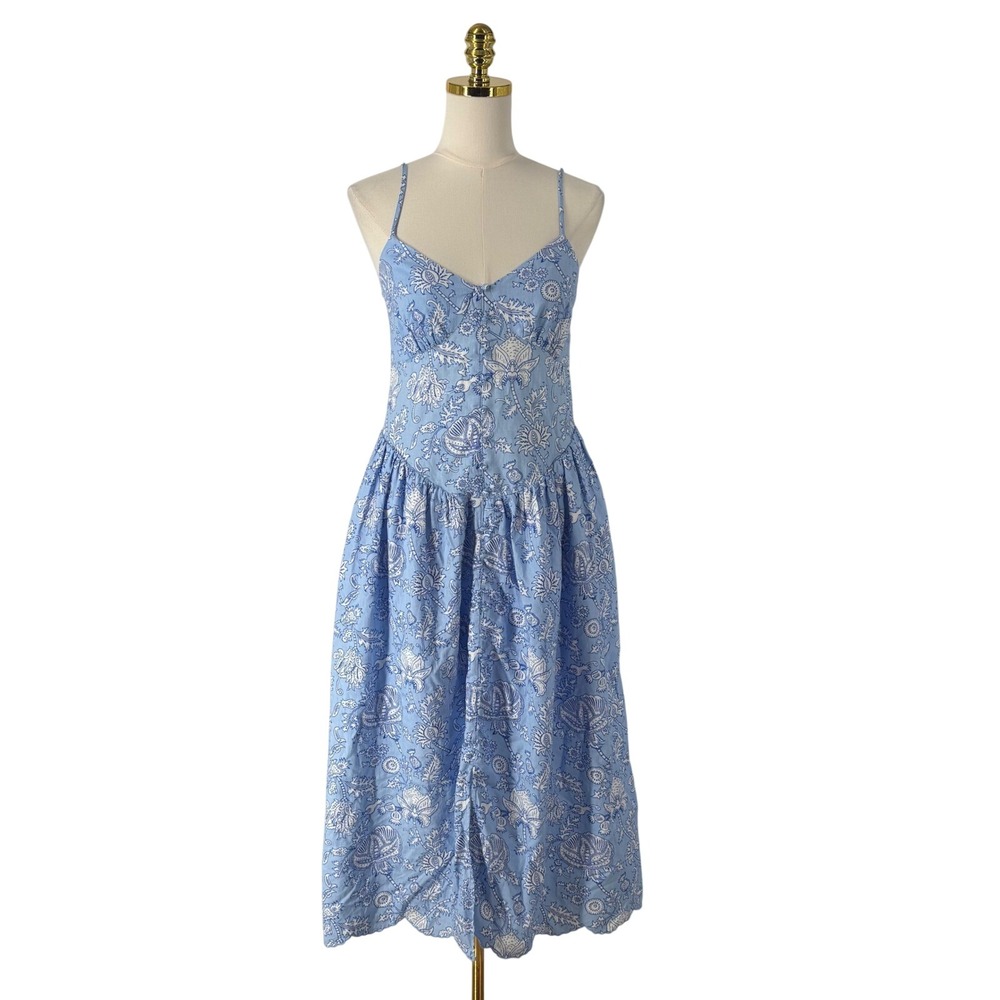 Roller‎ Rabbit X Target Blue Floral Scalloped Midi Dress S Milkmaid Coquette